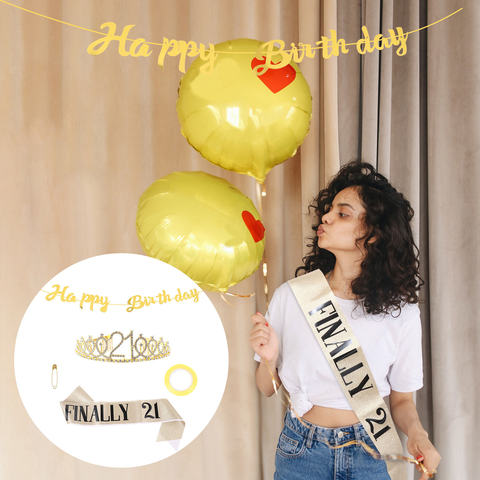 1Set Glitter Birthday Crown Go - Birthday Sash Glitter review and price